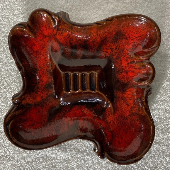 Vintage MCM K13 Canada McMaster Orange Brown Glaze Ceramic  Ashtray Trinket Dish - Picture 1 of 12